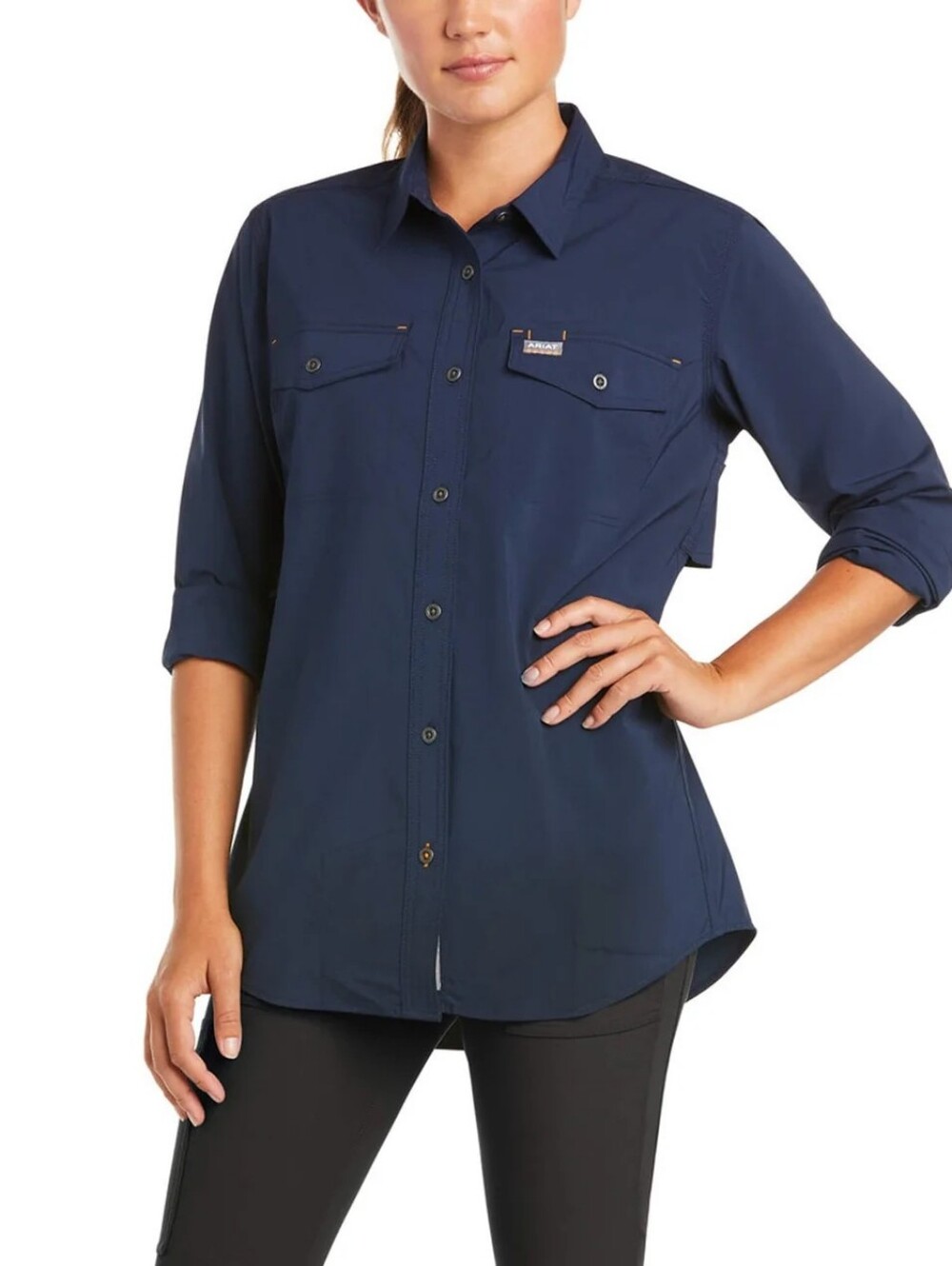 Ariat Ladies Rebar Made Tough VentTEK DuraStretch Work Shirt Navy LARGE